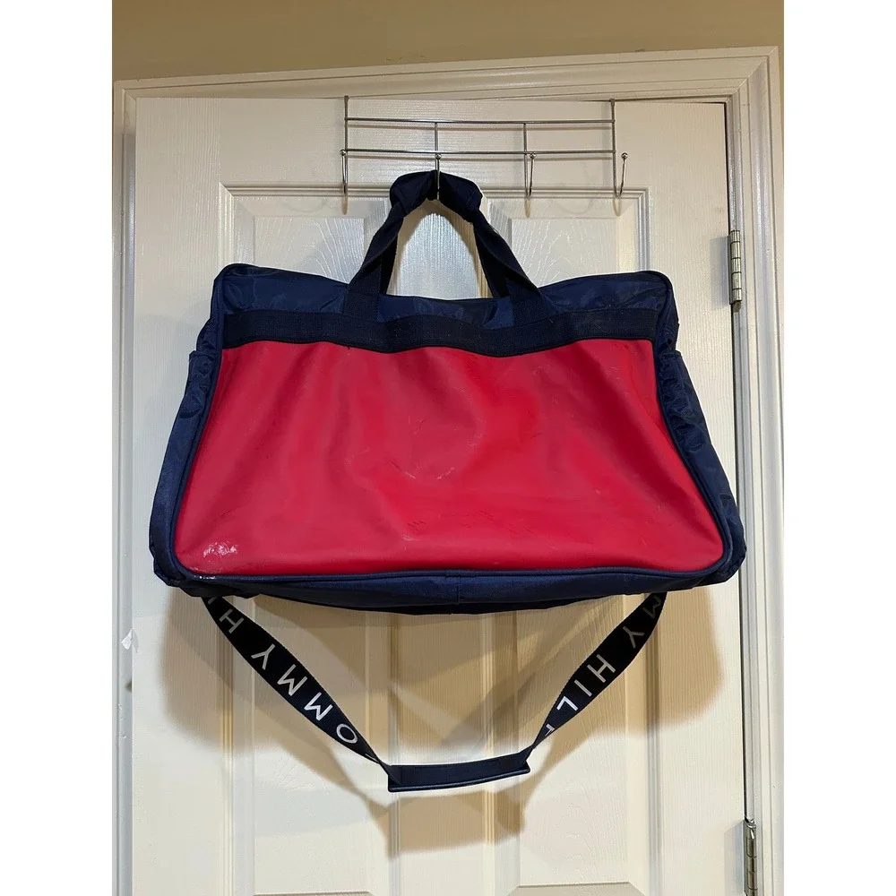 Tommy Hilfiger Vintage Duffle Bag Navy Red Colorblock‎ Travel Gym Bag Strap